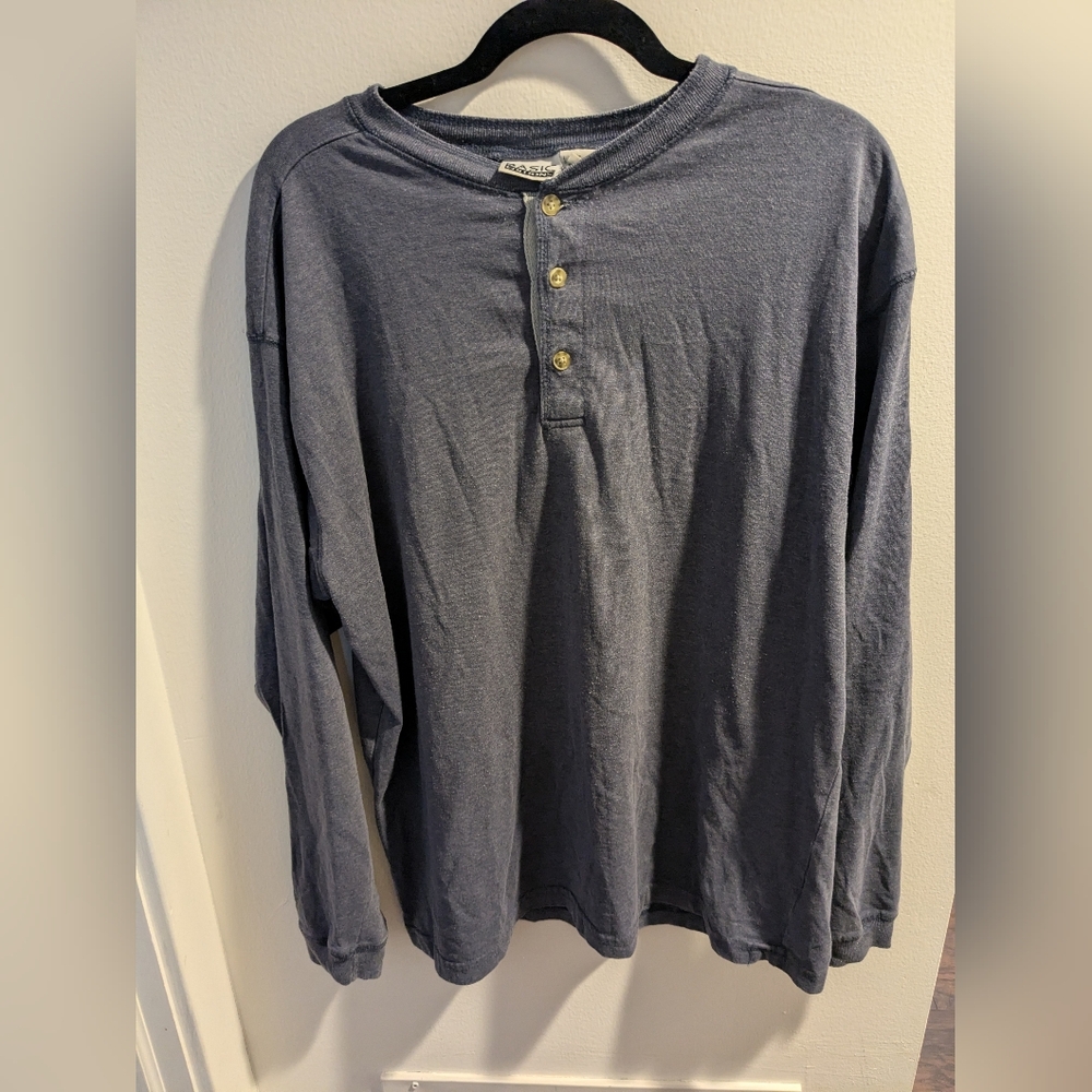 Basic Editions Blue Long Sleeve Henley